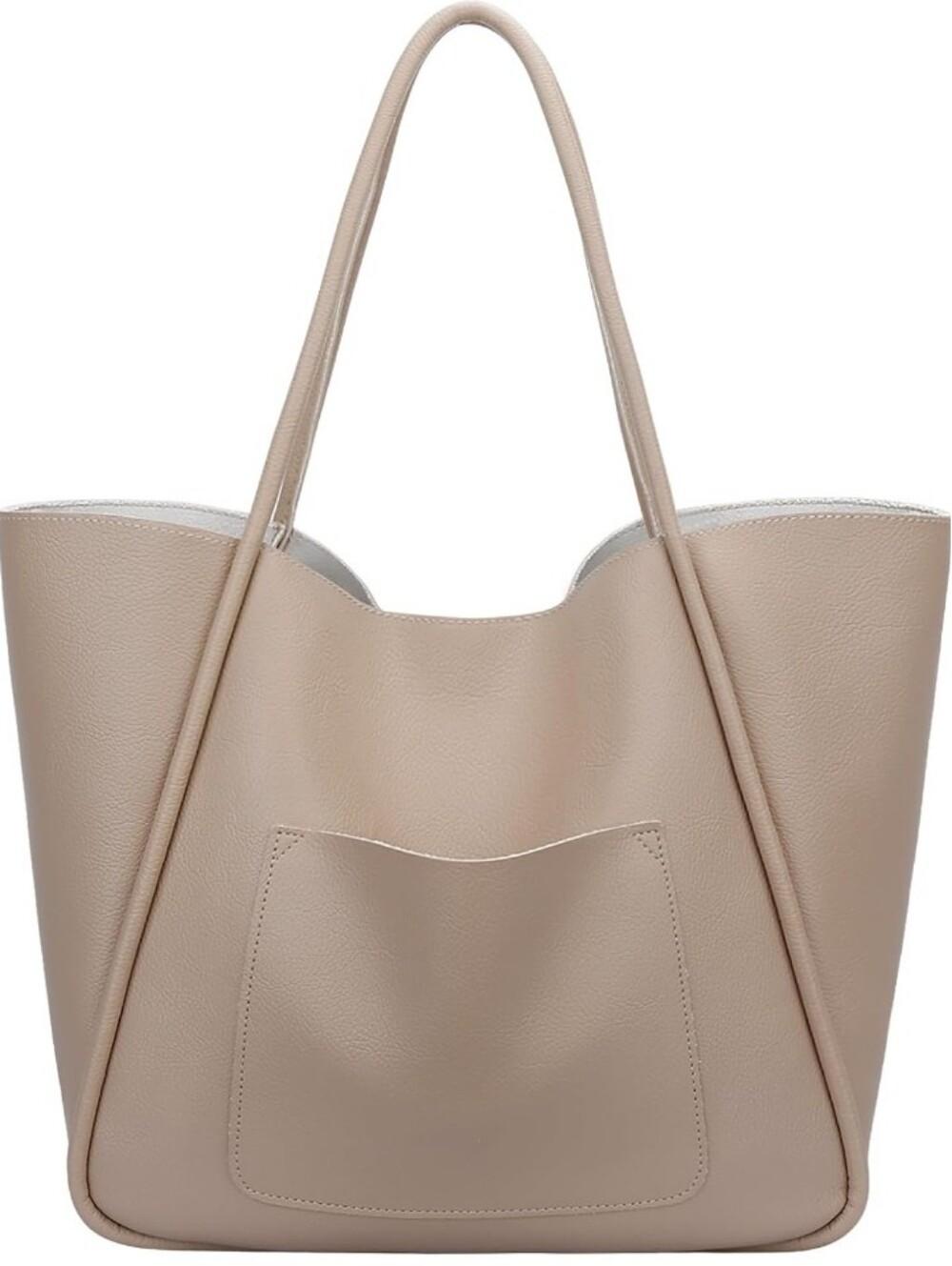 Large Vegan Leather Tote Bag Oversized Shoulder Handbag Travel Beach Beige Taupe